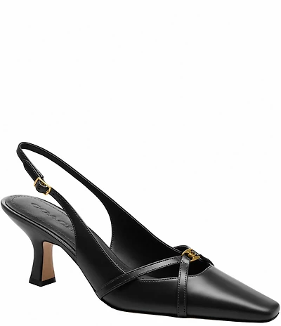 COACH Rowyn Leather Logo Detail Slingback Pumps