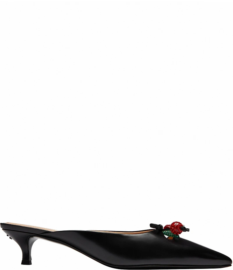 COACH Runway Leather Cherry Ornament Kitten Heel Mules