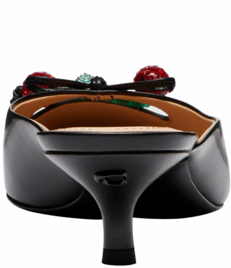 COACH Runway Leather Cherry Ornament Kitten Heel Mules