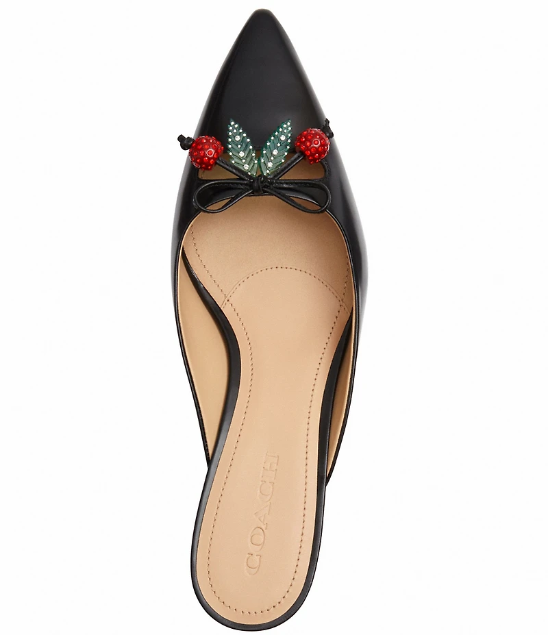 COACH Runway Leather Cherry Ornament Kitten Heel Mules