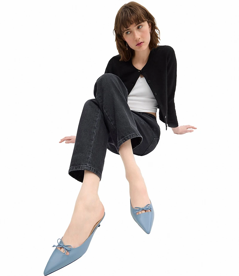 COACH Runway Leather Bow Kitten Heel Mules