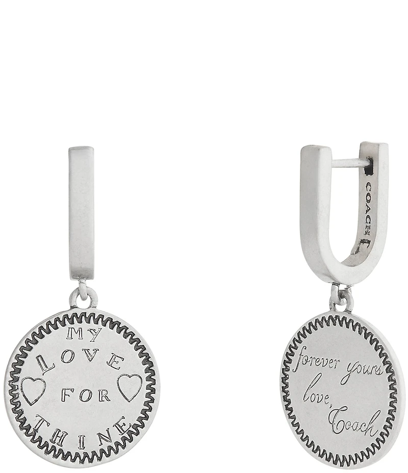 COACH Runway My Love Coin Charm Huggie Hoop Earrings