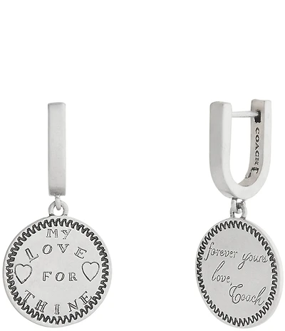 COACH Runway My Love Coin Charm Huggie Hoop Earrings