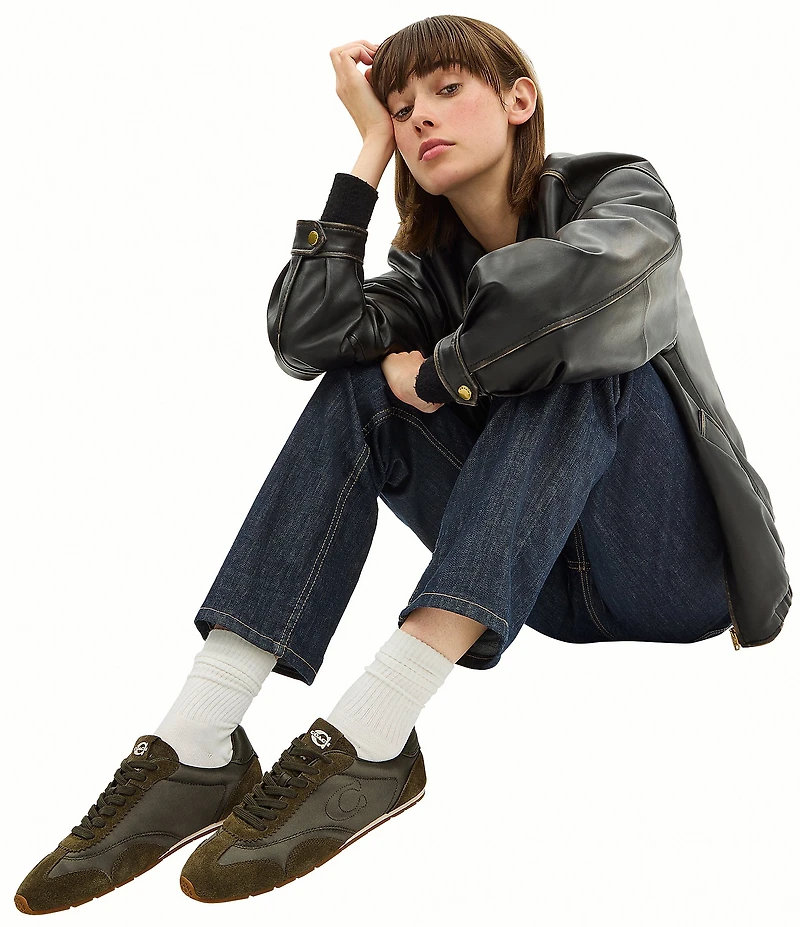 COACH Women's Satin and Suede Lace Up Sneakers