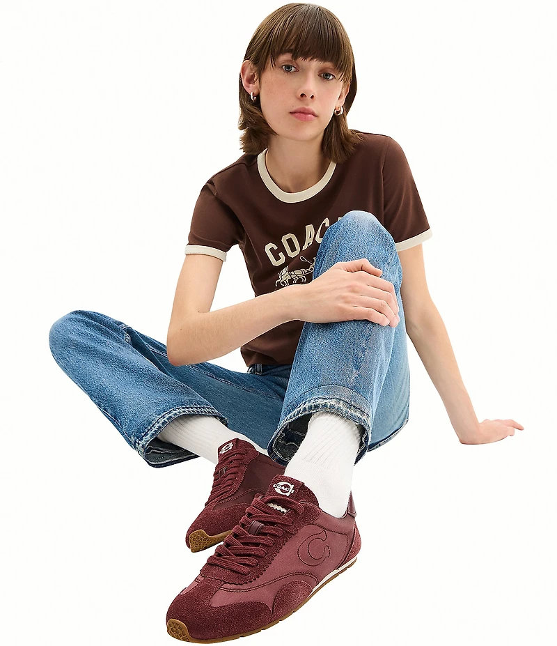 COACH Women's Satin and Suede Lace Up Sneakers