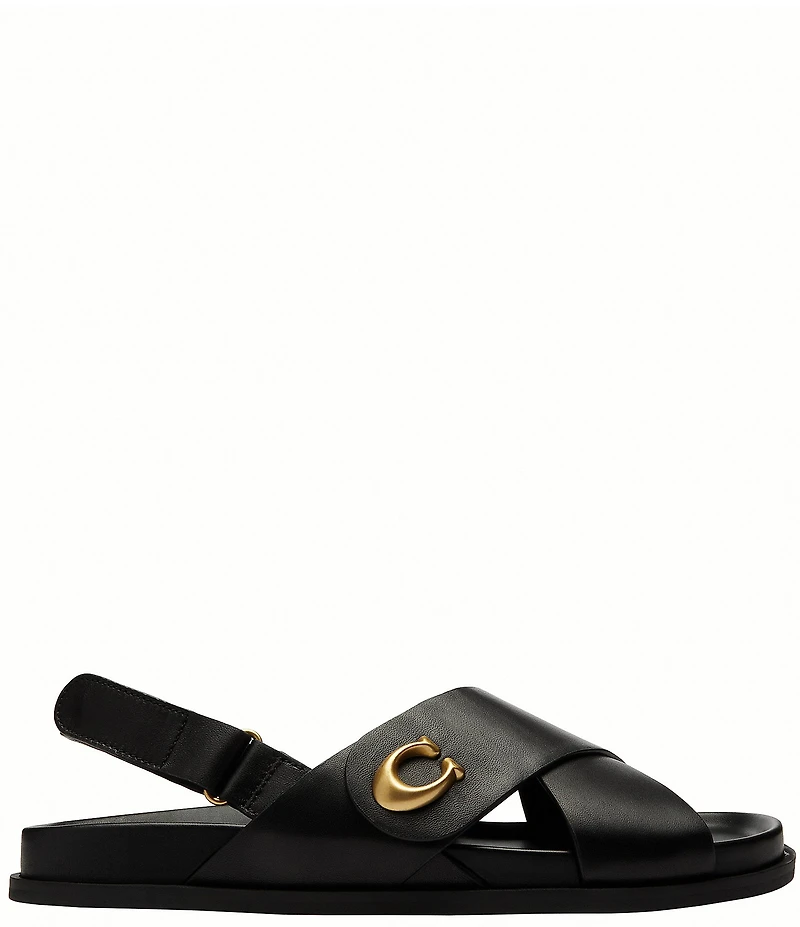 COACH Sculpted C Criss Cross Leather Sandals