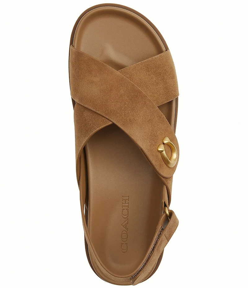 COACH Sculpted C Criss Cross Suede Sandals