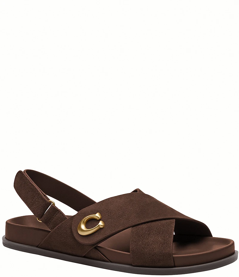 COACH Sculpted C Criss Cross Suede Sandals