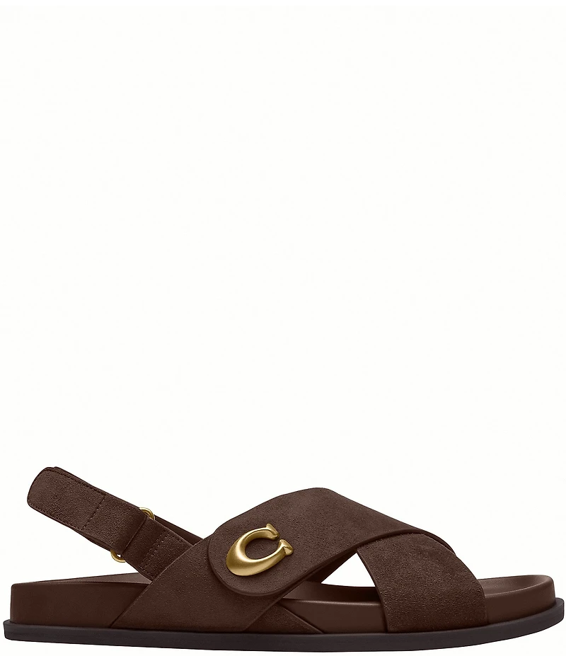 COACH Sculpted C Criss Cross Suede Sandals