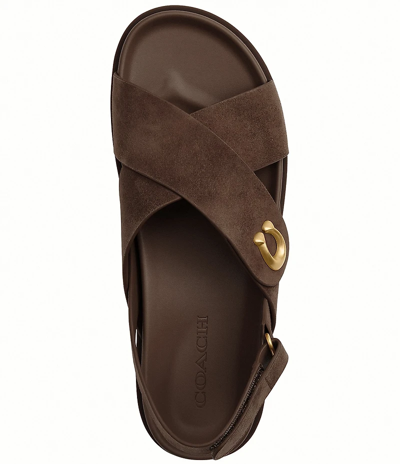 COACH Sculpted C Criss Cross Suede Sandals