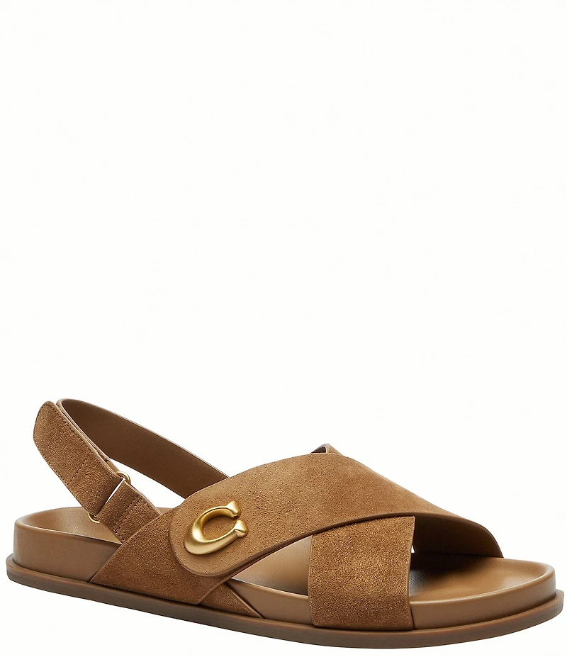 COACH Sculpted C Criss Cross Suede Sandals