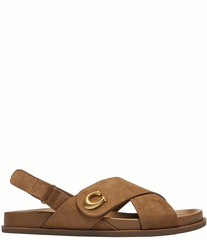 COACH Sculpted C Criss Cross Suede Sandals