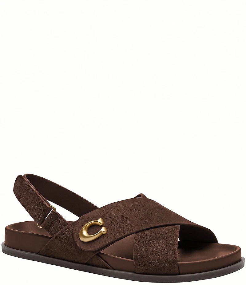 COACH Sculpted C Criss Cross Suede Sandals