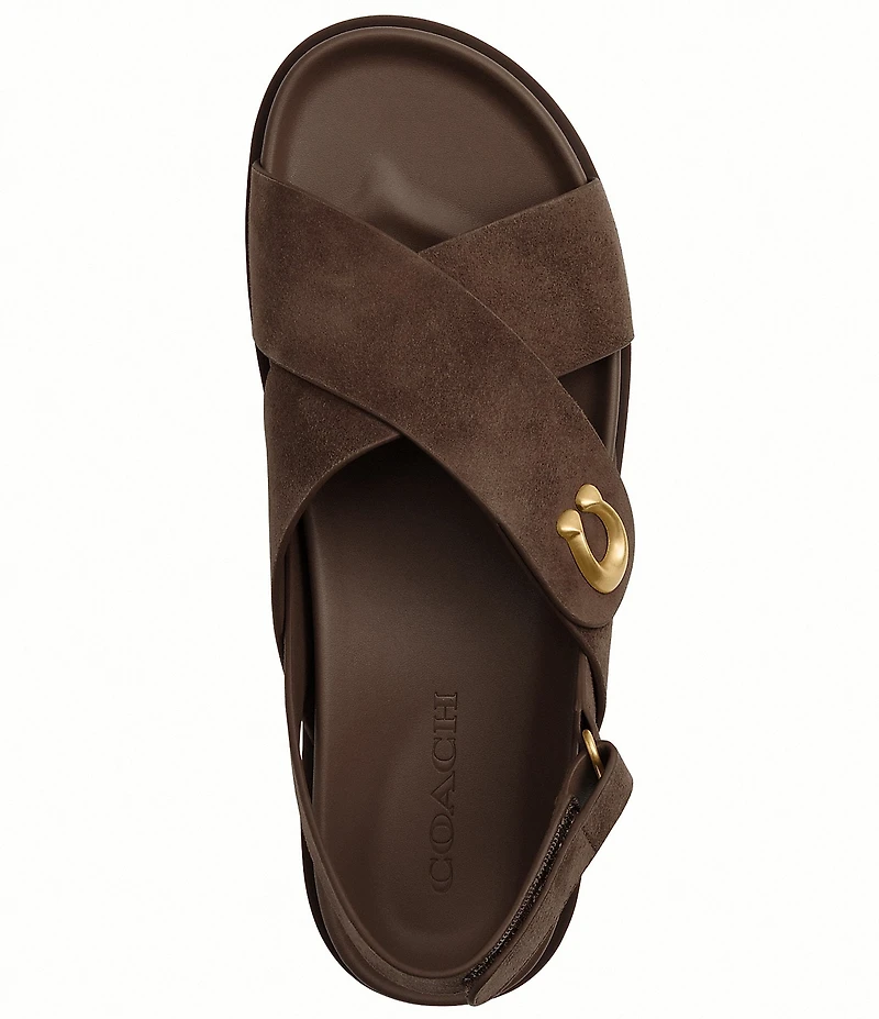 COACH Sculpted C Criss Cross Suede Sandals