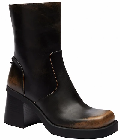 COACH Sculpted C Distressed Leather Block Heel Booties