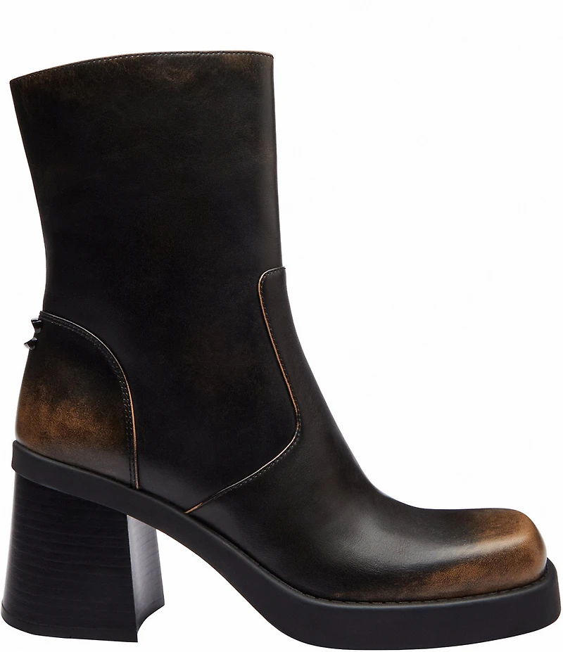 COACH Sculpted C Distressed Leather Block Heel Booties