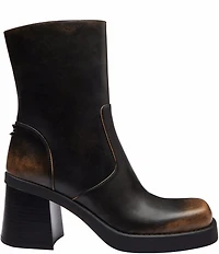 COACH Sculpted C Distressed Leather Block Heel Booties