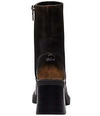 COACH Sculpted C Distressed Leather Block Heel Booties