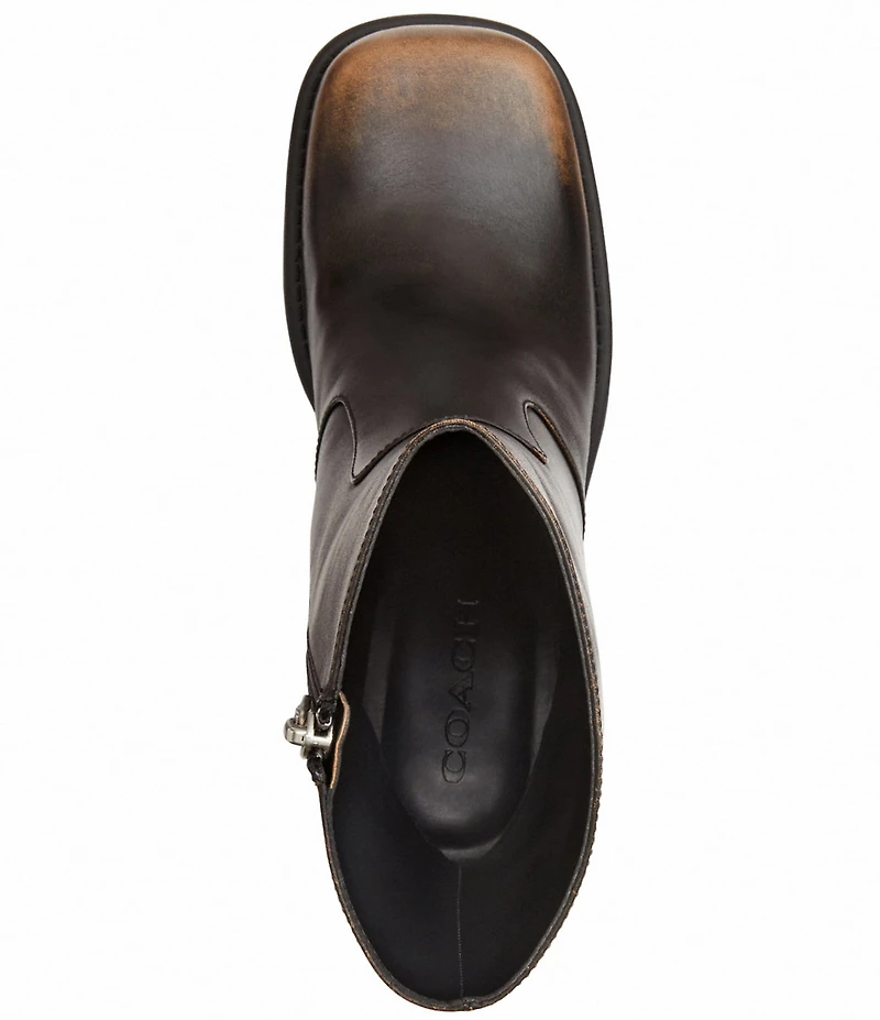 COACH Sculpted C Distressed Leather Block Heel Booties