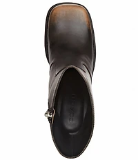 COACH Sculpted C Distressed Leather Block Heel Booties