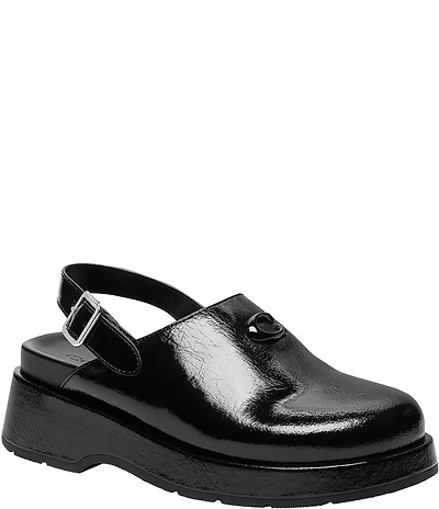 COACH Sculpted C Glazed Leather Slingback Platform Clogs