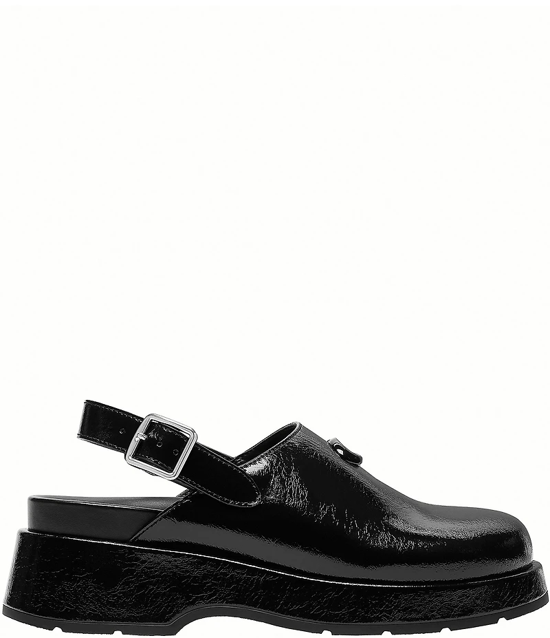 COACH Sculpted C Glazed Leather Slingback Platform Clogs