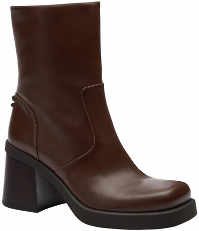 COACH Sculpted C Leather Block Heel Booties