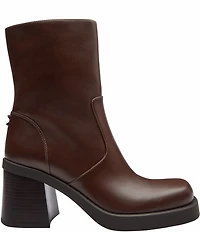 COACH Sculpted C Leather Block Heel Booties