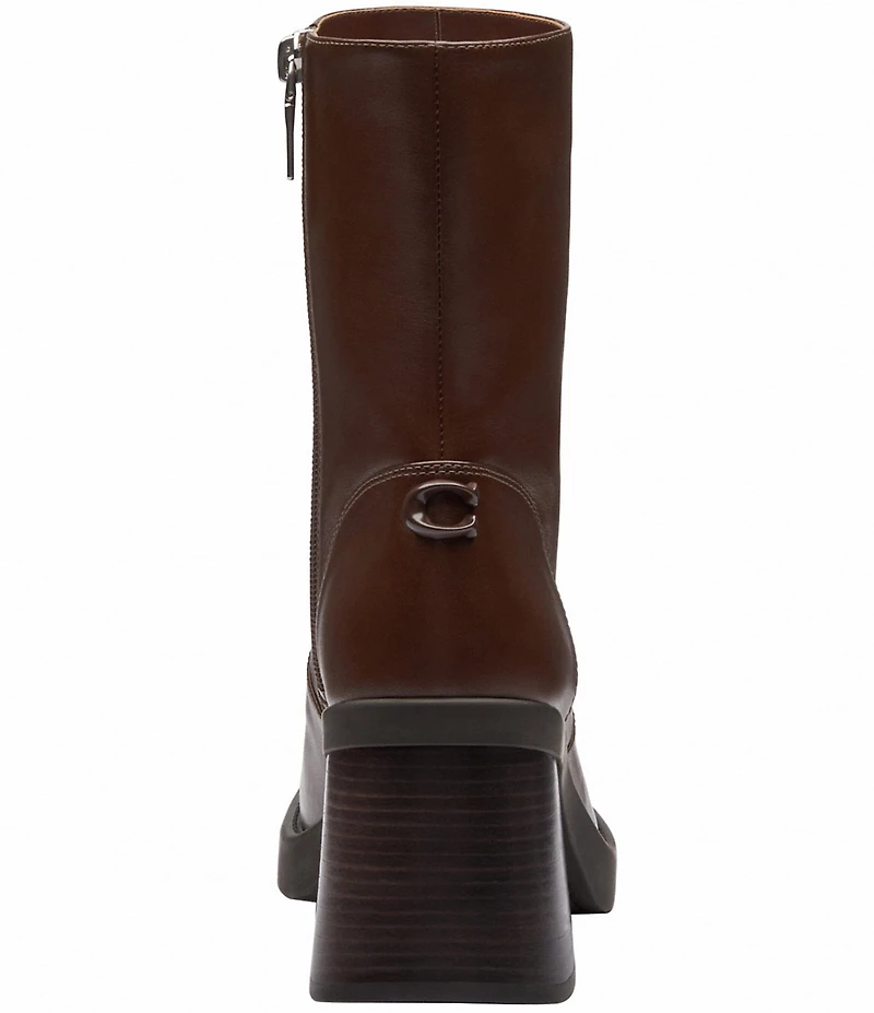 COACH Sculpted C Leather Block Heel Booties