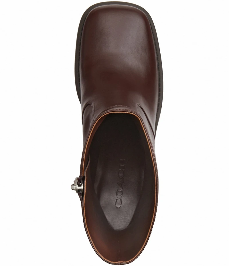 COACH Sculpted C Leather Block Heel Booties