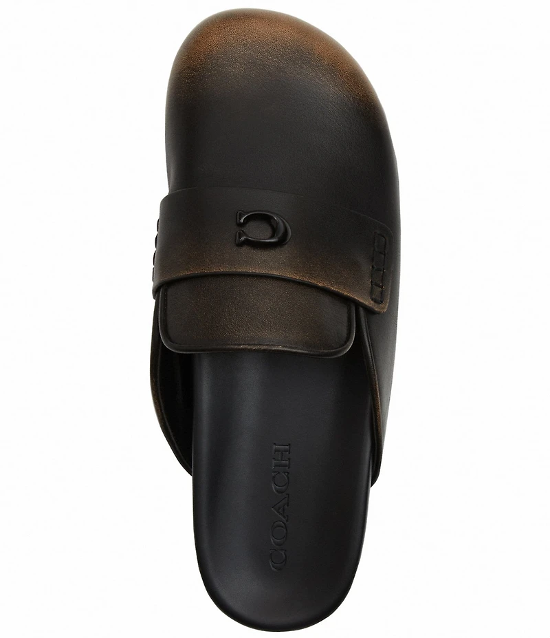 COACH Sculpted C Distressed Leather Logo Clogs