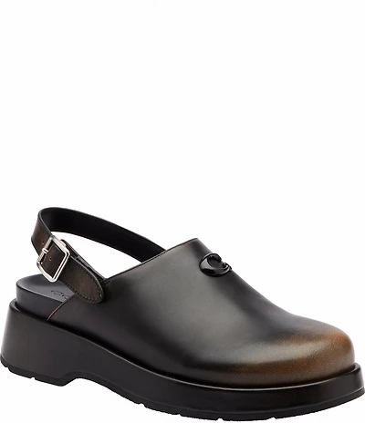 COACH Sculpted C Leather Logo Platform Clogs