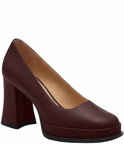 COACH Sculpted C Leather Square Toe Platform Block Heel Pumps