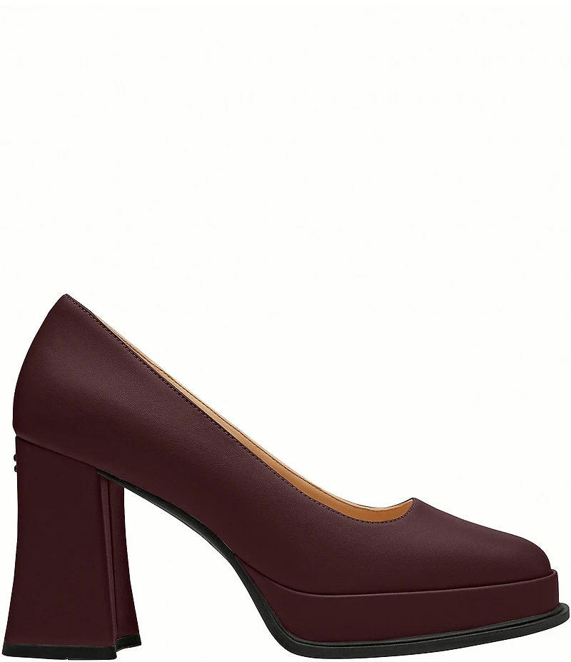 COACH Sculpted C Leather Square Toe Platform Block Heel Pumps