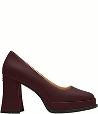 COACH Sculpted C Leather Square Toe Platform Block Heel Pumps