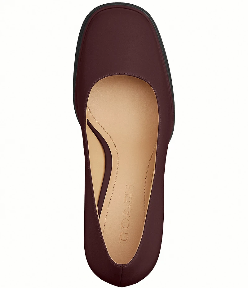 COACH Sculpted C Leather Square Toe Platform Block Heel Pumps