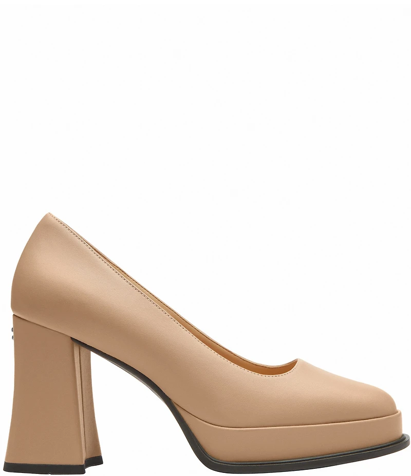 COACH Sculpted C Leather Square Toe Platform Block Heel Pumps