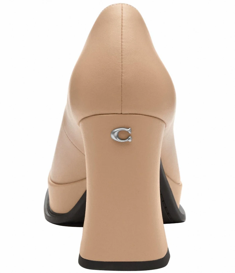 COACH Sculpted C Leather Square Toe Platform Block Heel Pumps
