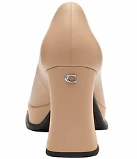 COACH Sculpted C Leather Square Toe Platform Block Heel Pumps