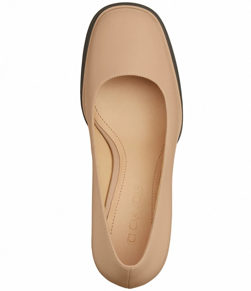 COACH Sculpted C Leather Square Toe Platform Block Heel Pumps