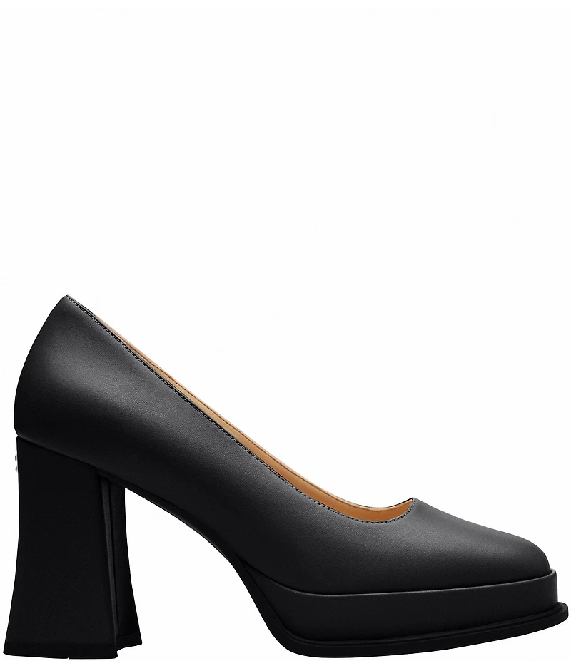 COACH Sculpted C Leather Square Toe Platform Block Heel Pumps