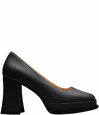 COACH Sculpted C Leather Square Toe Platform Block Heel Pumps