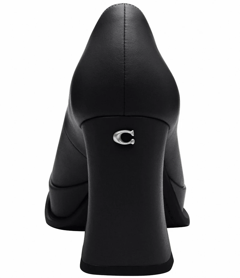 COACH Sculpted C Leather Square Toe Platform Block Heel Pumps