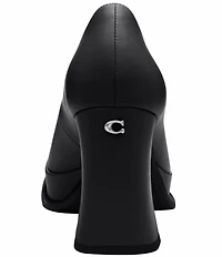 COACH Sculpted C Leather Square Toe Platform Block Heel Pumps