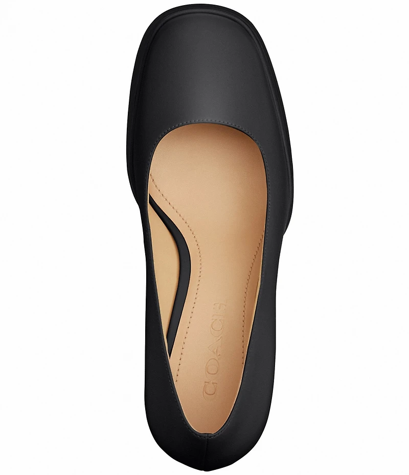 COACH Sculpted C Leather Square Toe Platform Block Heel Pumps