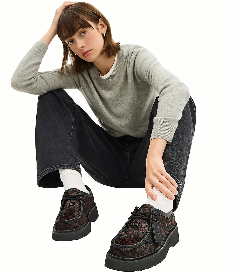 COACH Sculpted C Leopard Print Calf Hair Chukka Oxfords