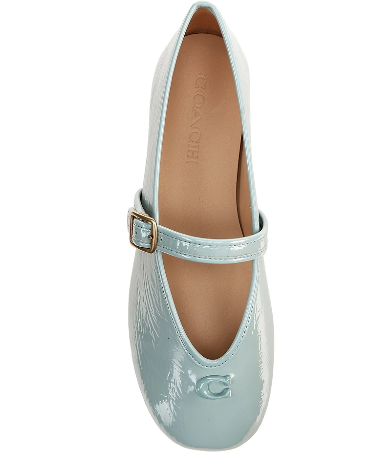 COACH Sculpted C Logo Crinkle Patent Mary Jane Ballet Flats