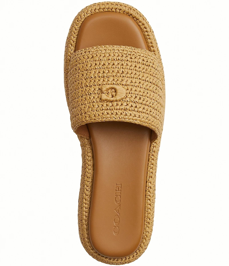COACH Sculpted C Raffia Platform Slide Sandals