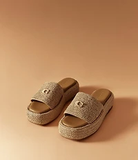 COACH Sculpted C Raffia Platform Slide Sandals