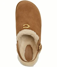 COACH Sculpted C Shearling and Suede Slingback Platform Clogs